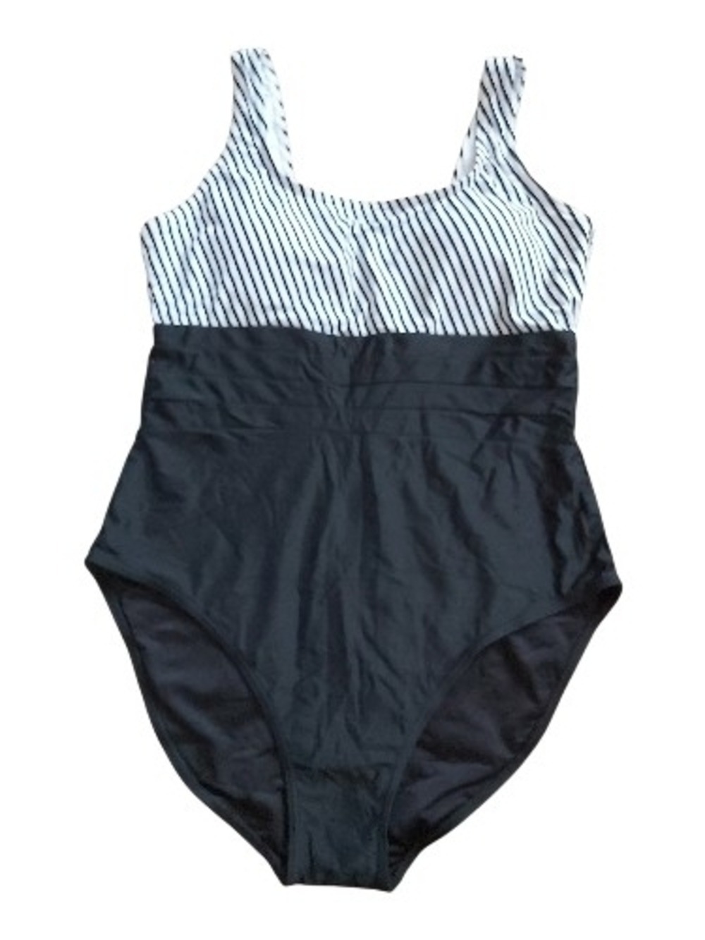 NWT Black & White Striped One Piece Swimsuit Tummy Control XL Built-in Bra
